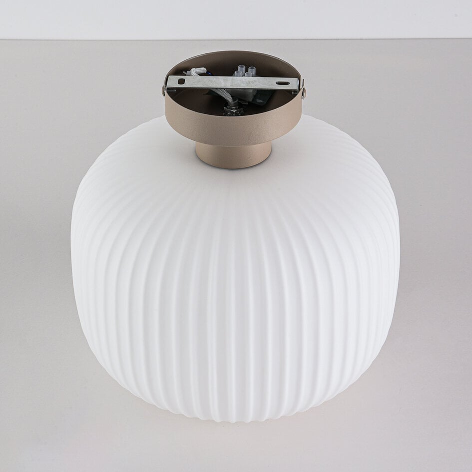 Plafondlamp Ilyana - geribbeld melkwit glas in beige
