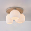 3-lichts plafondlamp Elowen beige met geribbeld melkwit glas