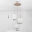 Hanglamp Serilda beige met 3 glazen kappen van geribbeld melkwit glas