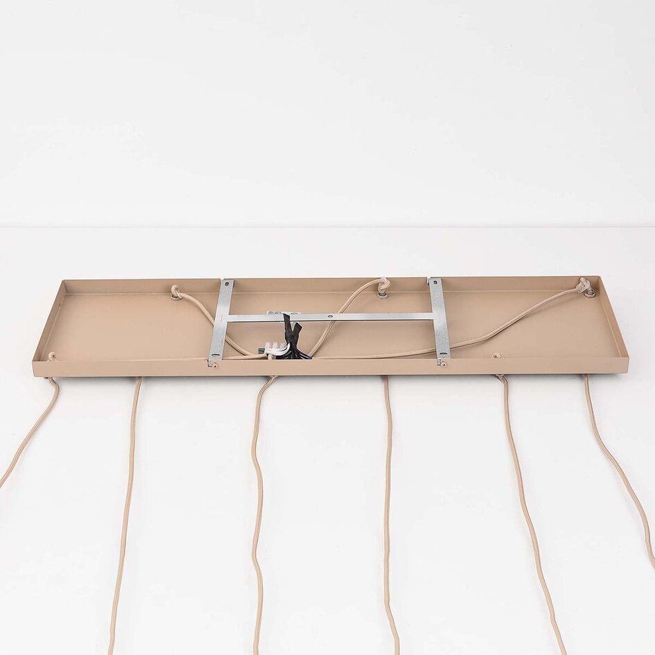 Moderne beige hanglamp Odalyn met 6 kappen van geribbeld melkwit glas