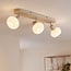 Plafondlamp Serolde beige met 3 verstelbare kappen van geribbeld melkwit glas