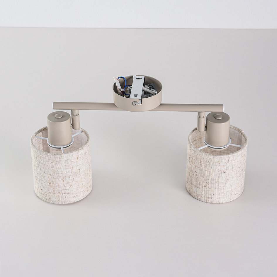 Plafondlamp Avan in beige met 2 verstelbare linnen kappen