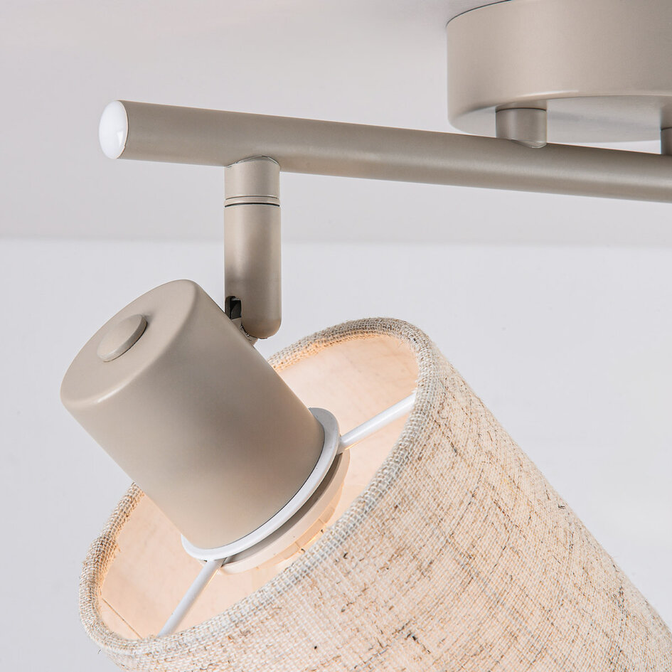 Plafondlamp Avan in beige met 2 verstelbare linnen kappen