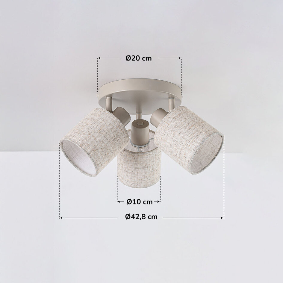 Beige plafondlamp Avan met 3 verstelbare linnen kappen