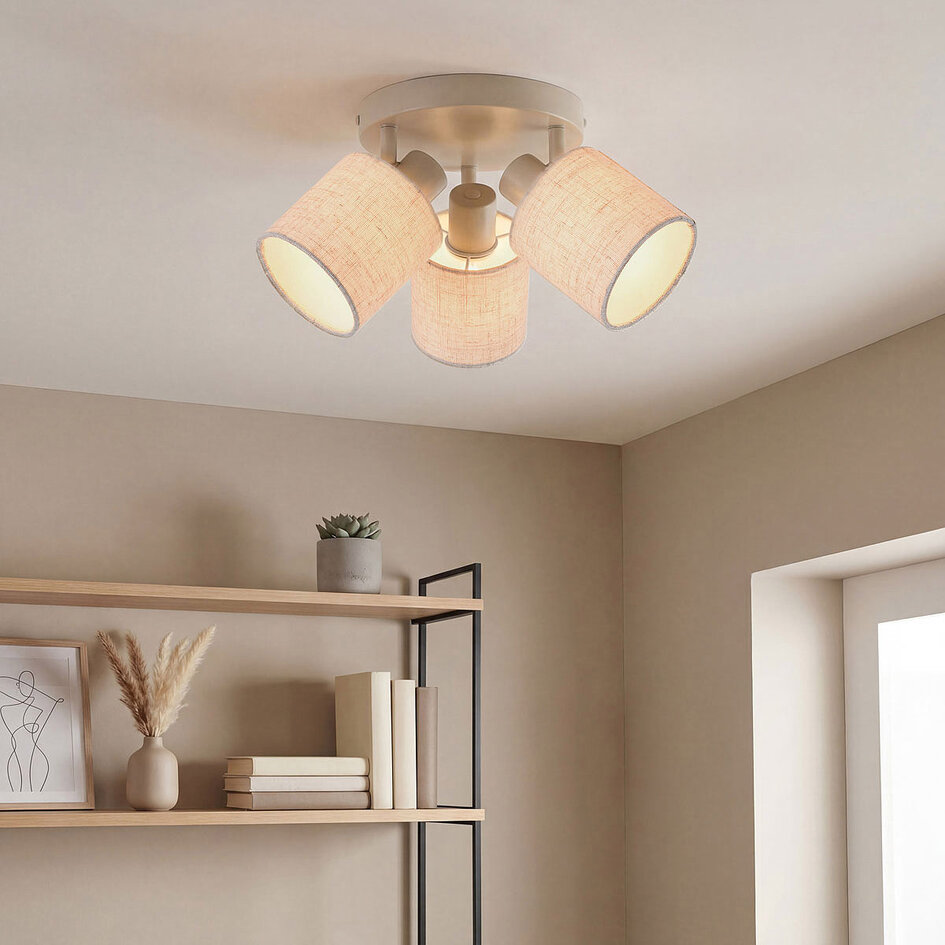 Plafondlamp Avan - beige met 3 verstelbare linnen kappen
