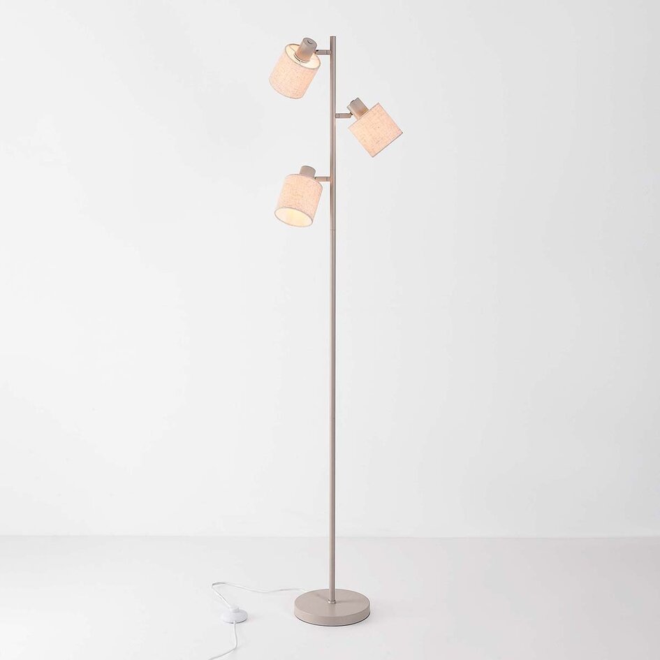 3-lichts beige vloerlamp Avane met verstelbare linnen kappen