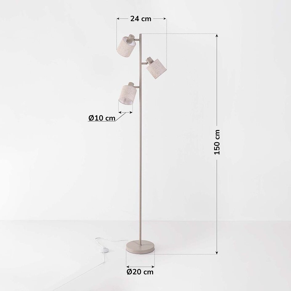 3-lichts beige vloerlamp Avane met verstelbare linnen kappen