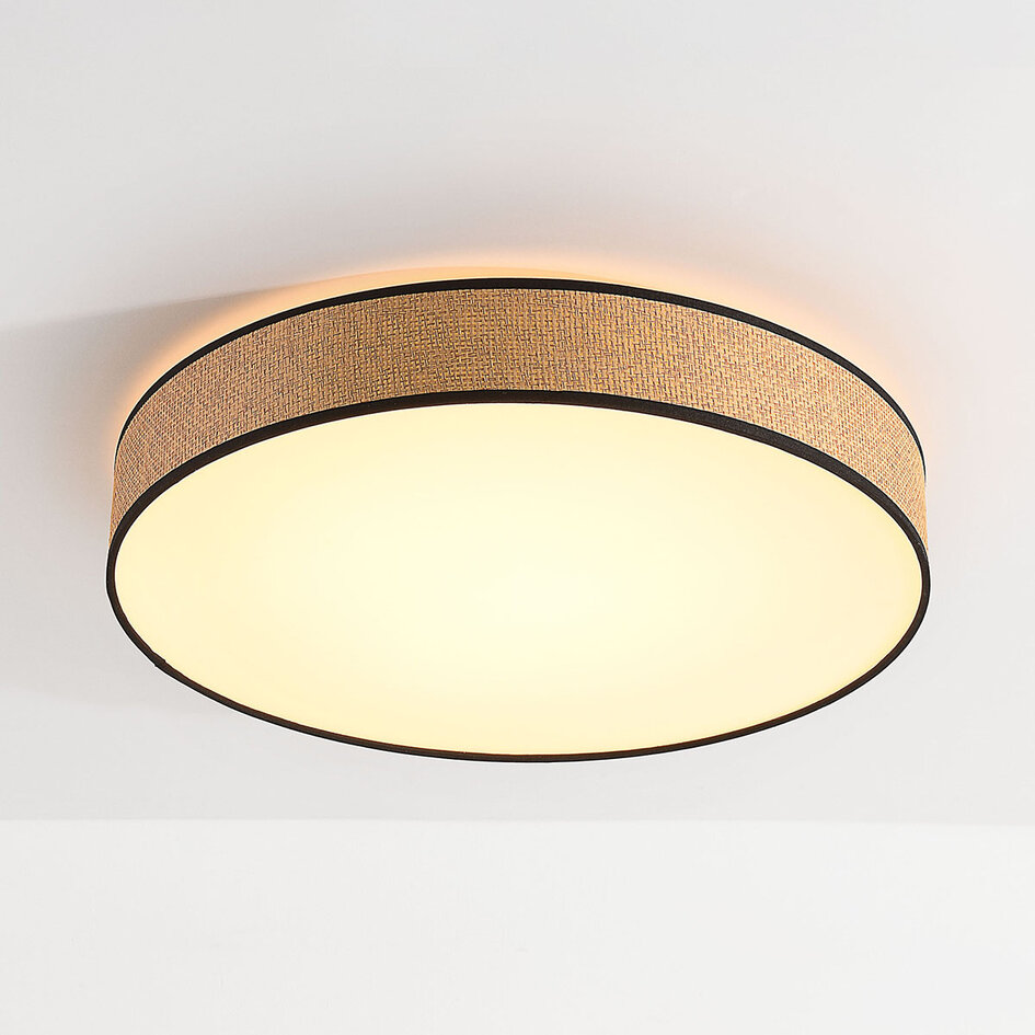 3-staps dimbare plafondlamp Palara met gevlochten kap in naturel en zwart