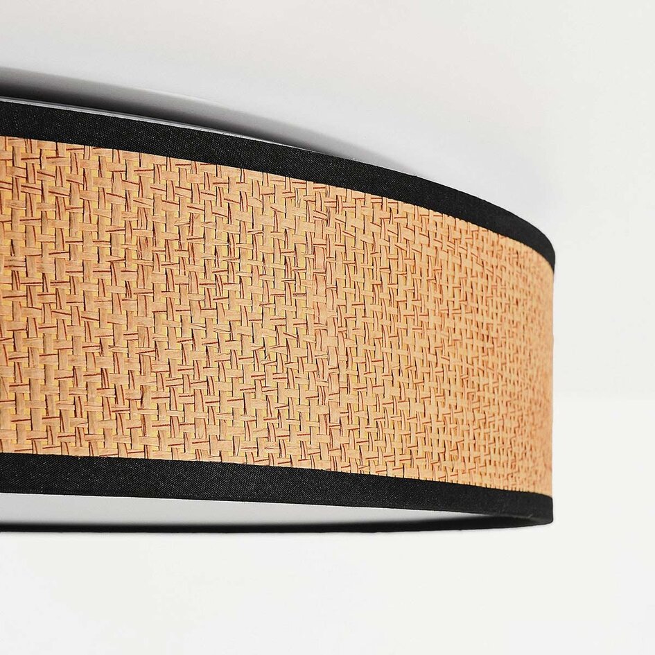 3-staps dimbare plafondlamp Palara met gevlochten kap in naturel en zwart