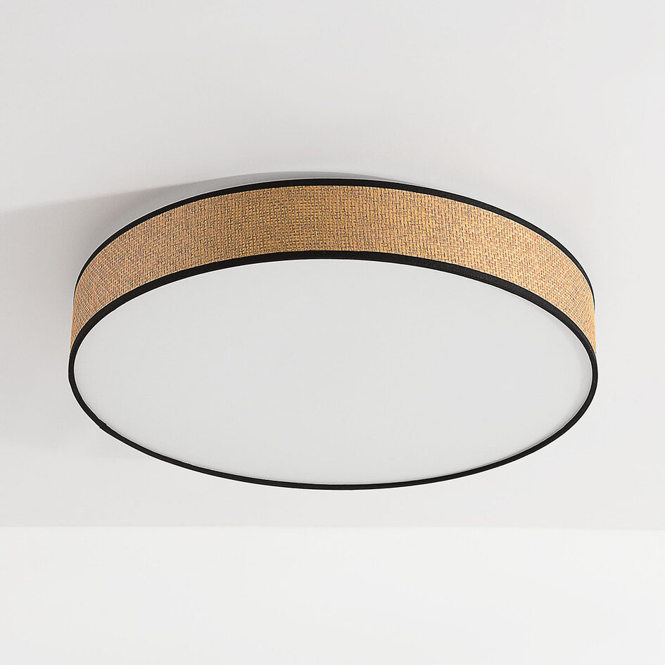 3-staps dimbare plafondlamp Palara met gevlochten kap in naturel en zwart