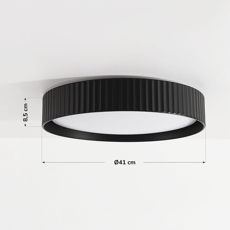 Moderne plafondlamp Palomo zwart met geribbelde rand en 3-staps dimbare LEDs