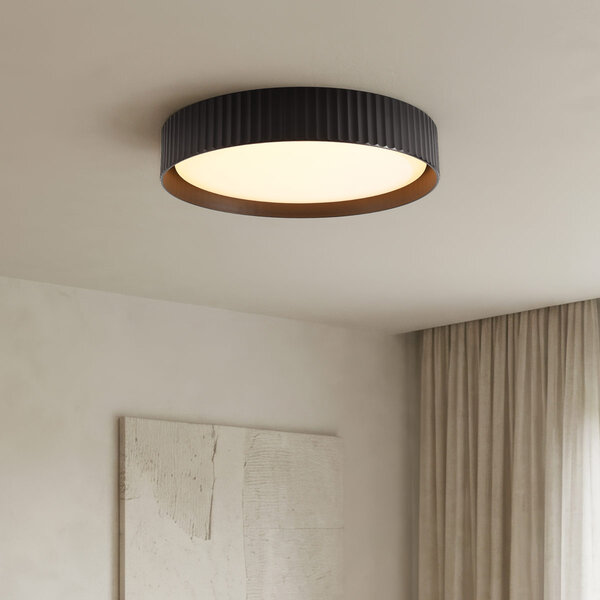 Moderne plafondlamp Palomo zwart met geribbelde rand en 3-staps dimbare LEDs