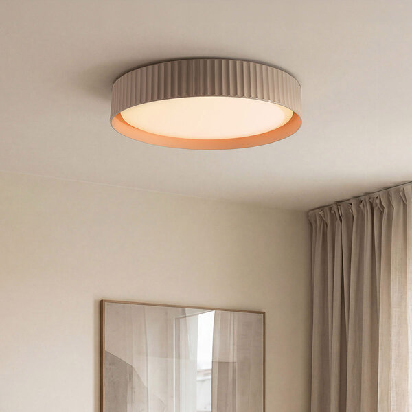 Plafondlamp Palomo taupe met geribbelde rand en 3-staps dimbare LEDs