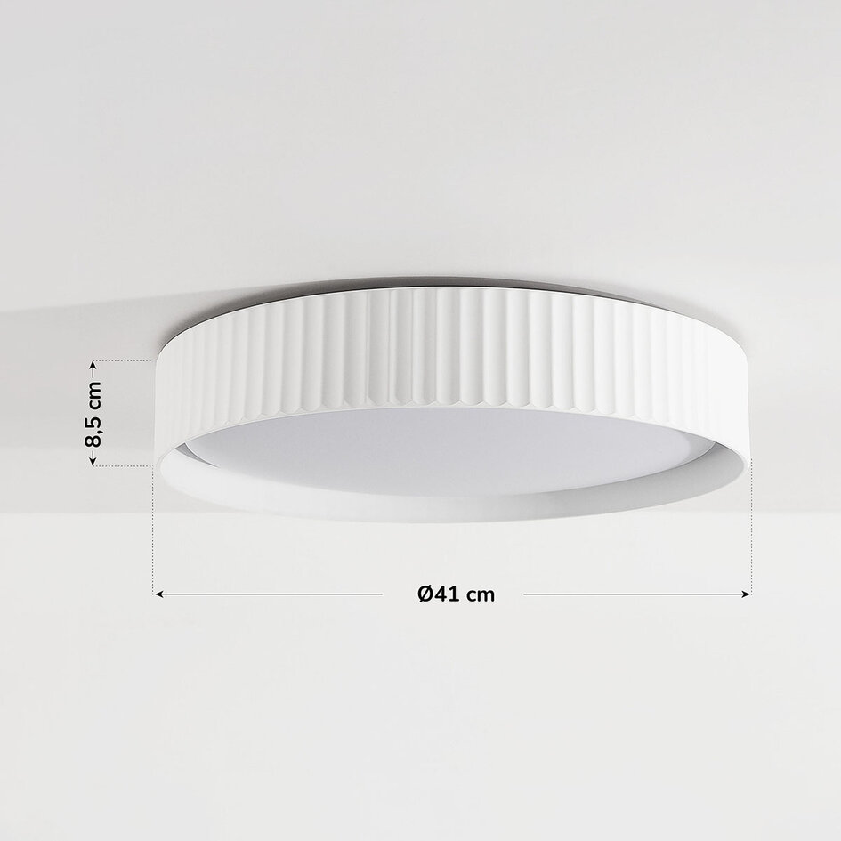 Plafondlamp Palomo wit met geribbelde rand en 3-staps dimbare LEDs