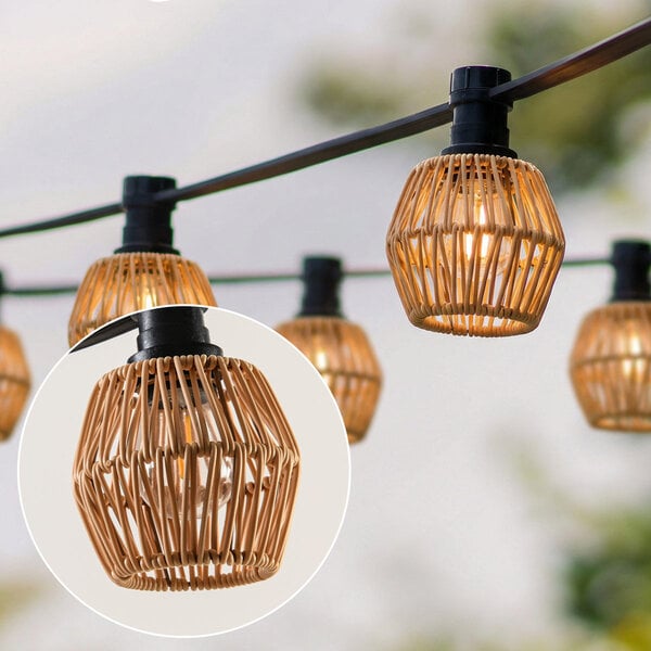 Prikkabel set inclusief kappen in lichte rotanlook, verkrijgbaar met verschillende LED lampen
