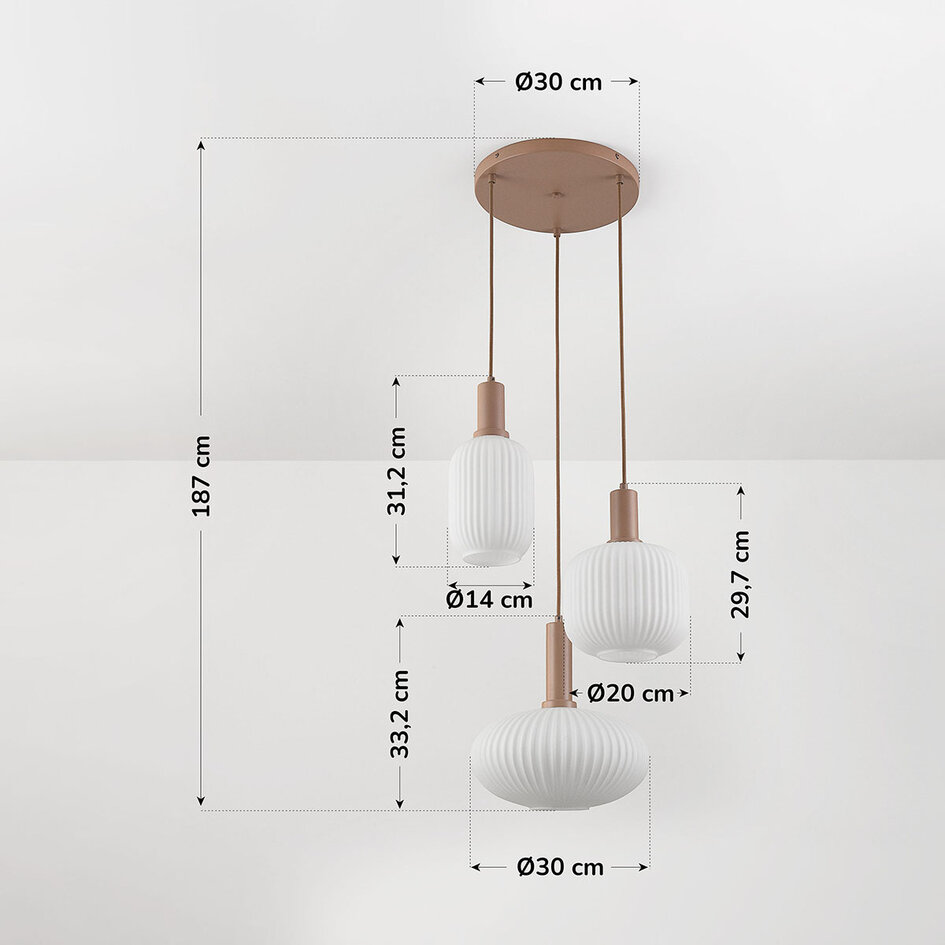Hanglamp Viola 3-lichts - opaal glas en beige