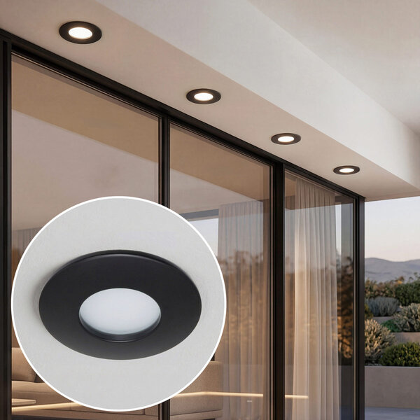 Moderne inbouwspot zwart IP44 - Rex