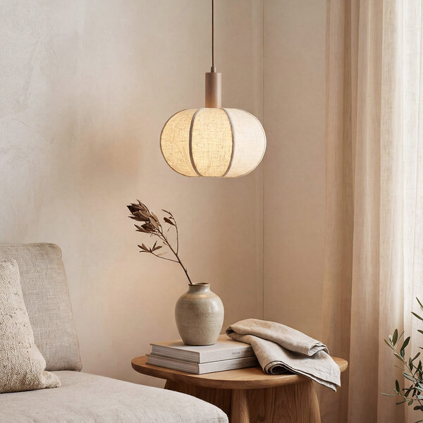 Hanglamp Tayra van linnen in taupe