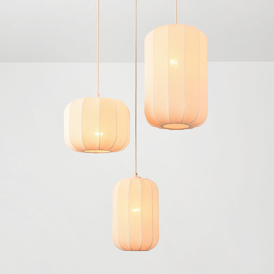 Japandi hanglamp Morra 3-lichts van stof