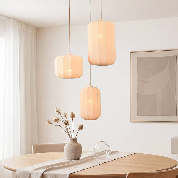 Japandi hanglamp Morra 3-lichts van stof