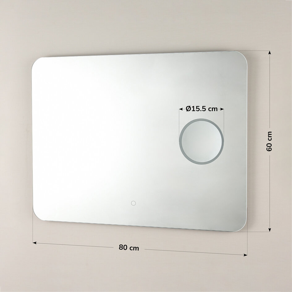Badkamerspiegel Sari met instelbare LED, touch dimmer en verwarming – 60x80 cm