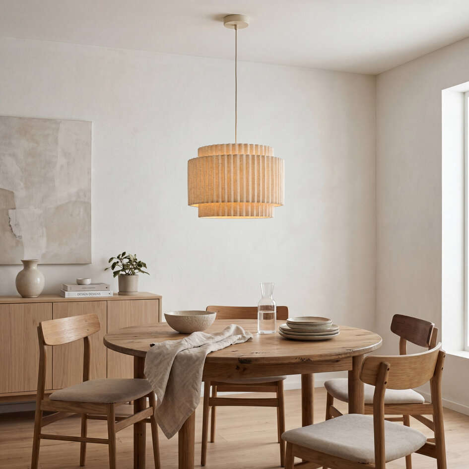 Hanglamp Saven met gelaagde linnen kap
