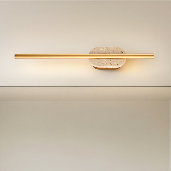 Badkamer wandlamp Lima met geïntegreerde LED en travertin (natuursteen) - goud