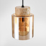 Hanglamp Naki 3-lichts met travertin (natuursteen) en amber glas
