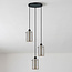 Moderne mat zwarte hanglamp met smoke grijs glas 3-lichts  - Akron