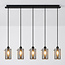 5-lichts hanglamp Texas - mat zwart en smoke glas