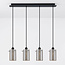 4-lichts hanglamp Worth - mat zwart en smoke glas
