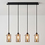 4-lichts hanglamp Worth - mat zwart en smoke glas