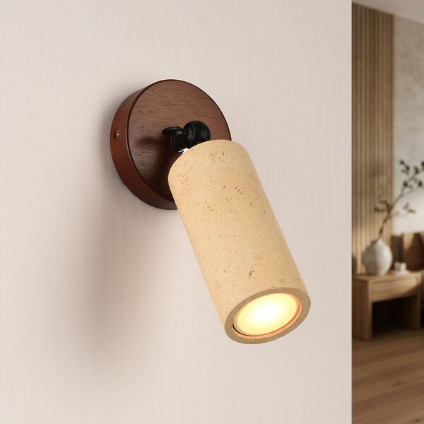 Wandlamp Jorie met travertin (natuursteen) en hout