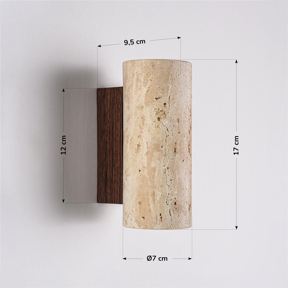 Wandlamp Raxon met travertin (natuursteen) en houtlook