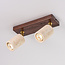 Plafondlamp Orven met 2 draaibare spots van travertin (natuursteen) en houtlook