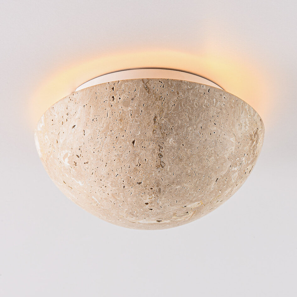 Plafondlamp Tavro met instelbaar licht en travertin (natuursteen)