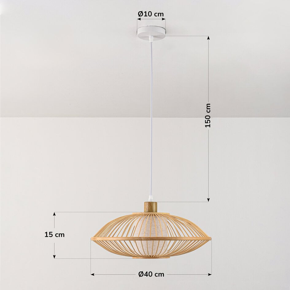 Bamboe hanglamp Levra met linnen diffuser in naturel