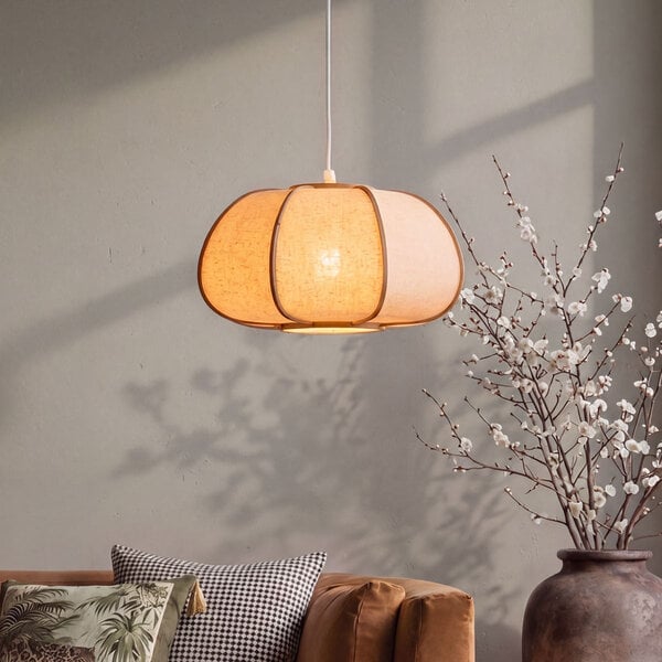 Hanglamp Aldra met linnen kap en bamboe frame