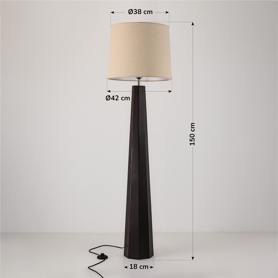 Vloerlamp Mirno van donker bamboe met linnen kap