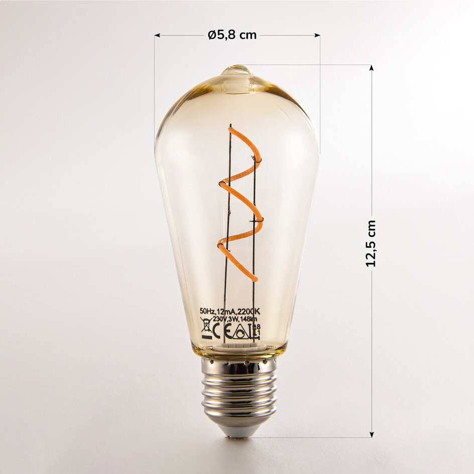 Filamentlamp LED dimbaar 3 watt amber 60 mm 2200K - polycarbonaat