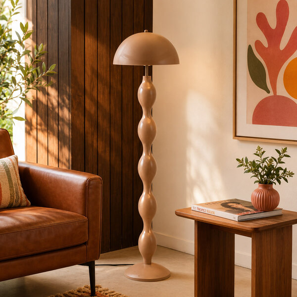 Design vloerlamp Mura warm taupe van metaal