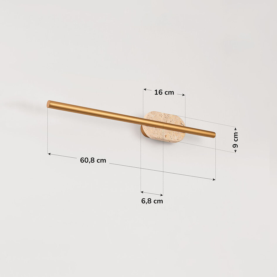 Badkamer wandlamp Lima met geïntegreerde LED en travertin (natuursteen) - goud
