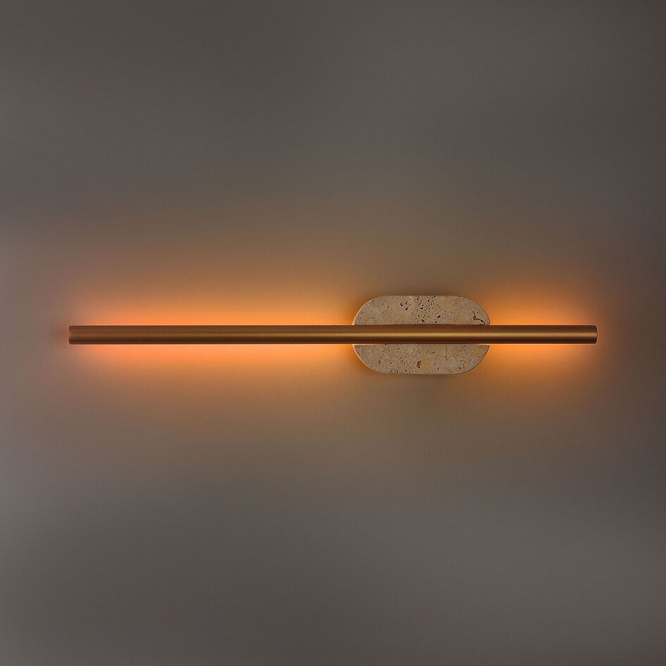 Badkamer wandlamp Lima met geïntegreerde LED en travertin (natuursteen) - goud