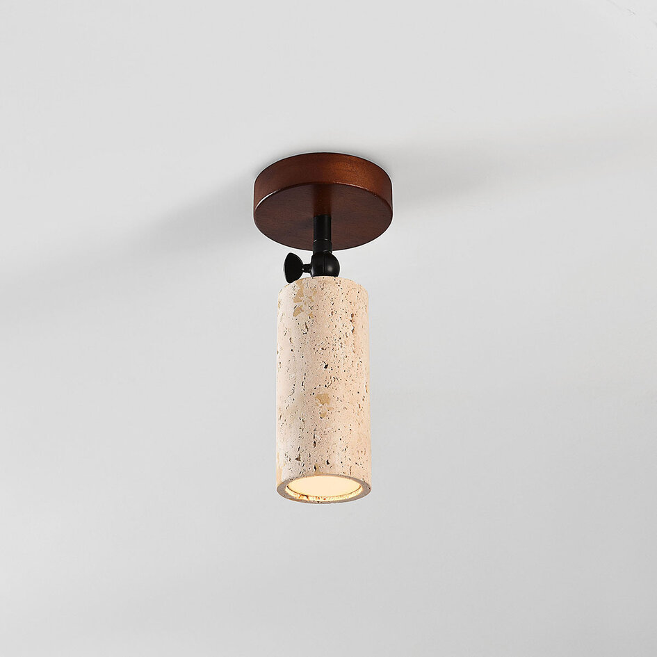 Plafondlamp Jorie met travertin (natuursteen) en hout