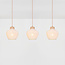 3-lichts hanglamp Carru met stoffen kappen en travertin (natuursteen)