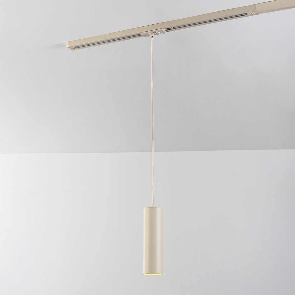 Beige tube hanglamp Simon voor 1-fase railverlichting