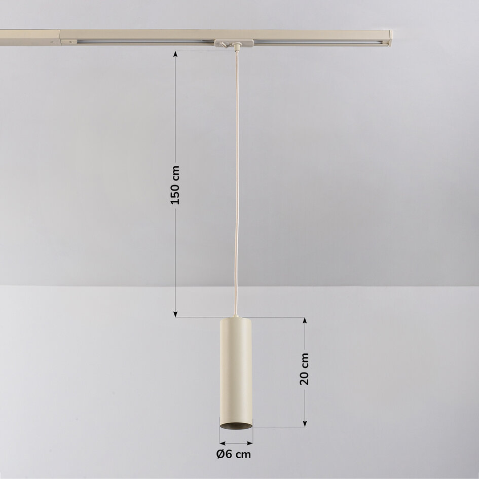 Beige tube hanglamp Simon voor 1-fase railverlichting