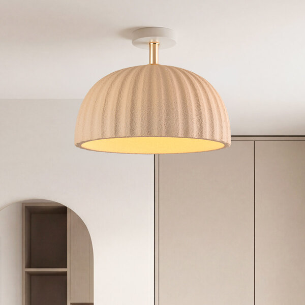 Plafondlamp Lysko met geribbelde kap - zandbeige