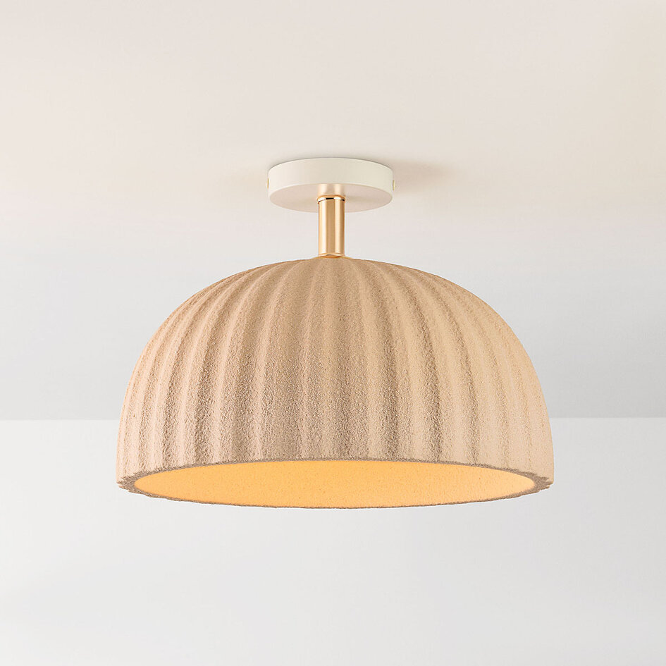 Plafondlamp Lysko met geribbelde kap - zandbeige