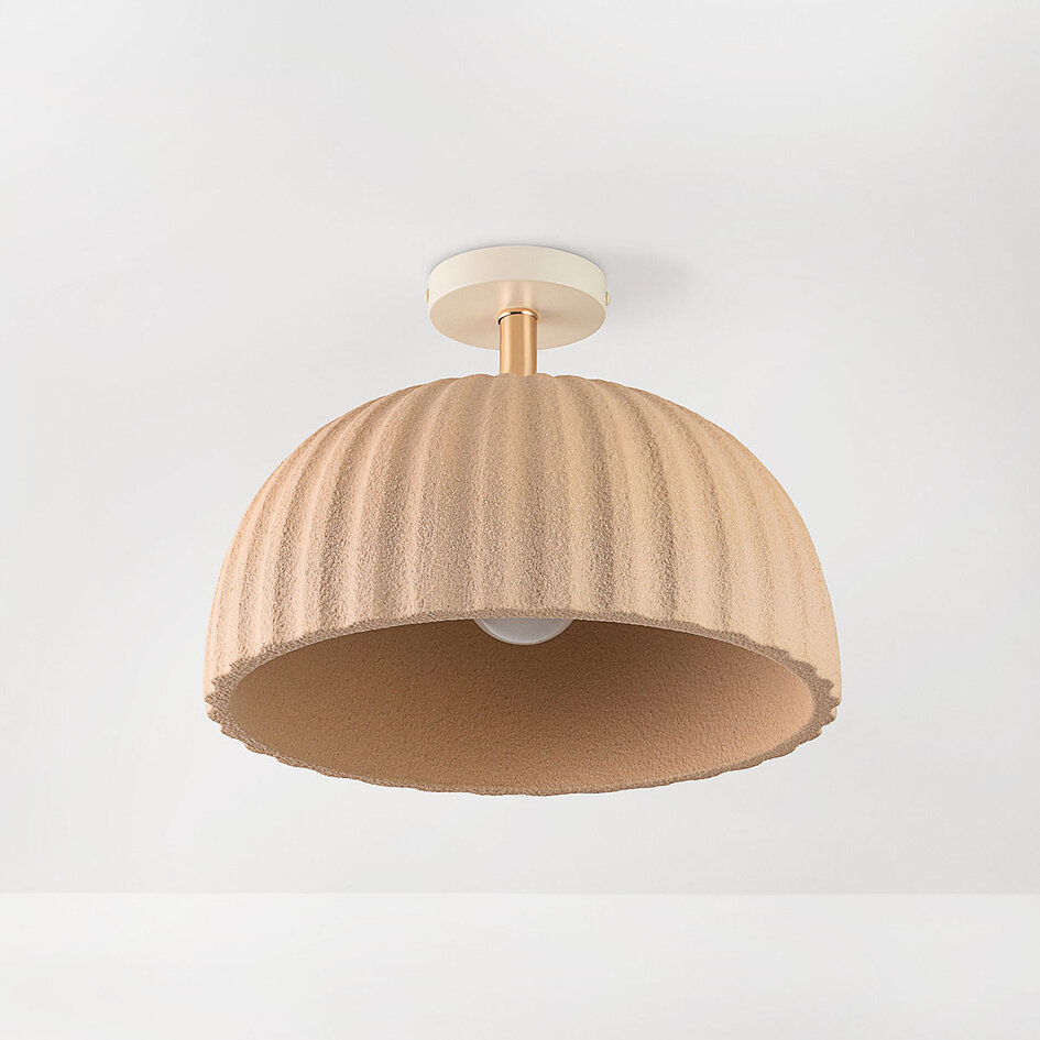 Plafondlamp Lysko met geribbelde kap - zandbeige